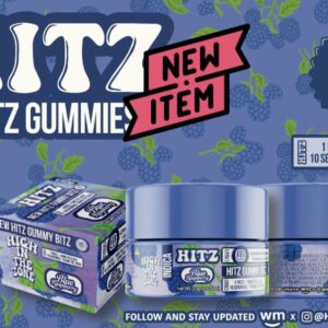 Hitz Blue Raspberry THC Gummies cannabis edibles with blue raspberry flavor and premium gummy packaging design