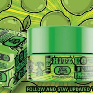Hitz Sour Apple THC Gummies cannabis edibles with sour apple flavor and premium gummy candy packaging