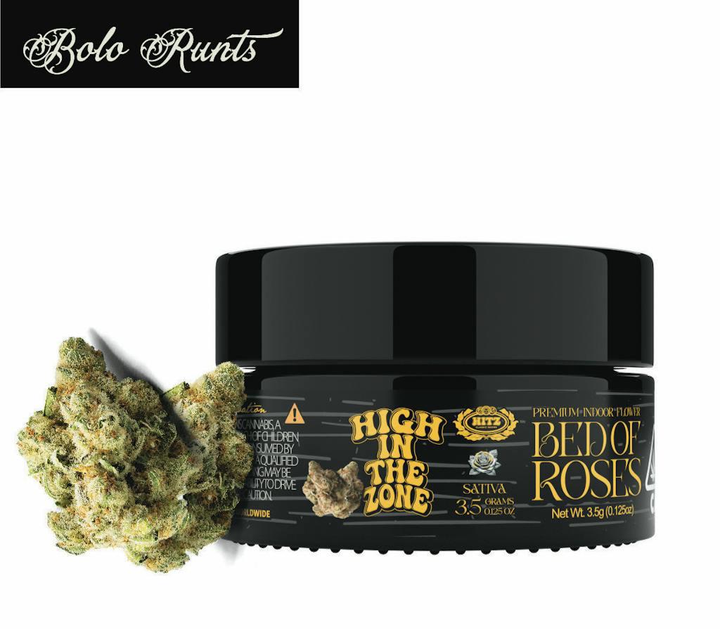 Bed of Roses Flower Bolo Runtz 3.5G premium cannabis strain with sweet floral aroma dense frosty buds and exotic candy terpene profile